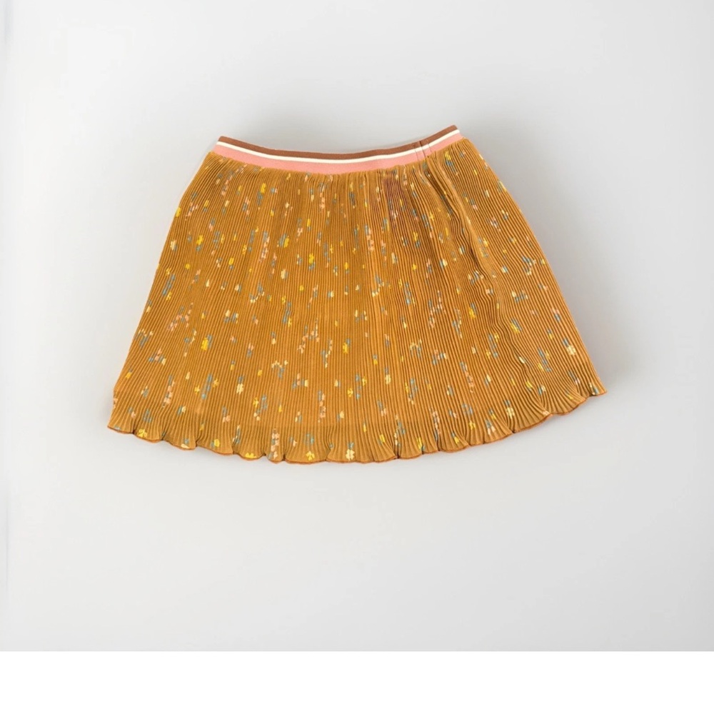 Pleated Tan Skirt with Floral Accents